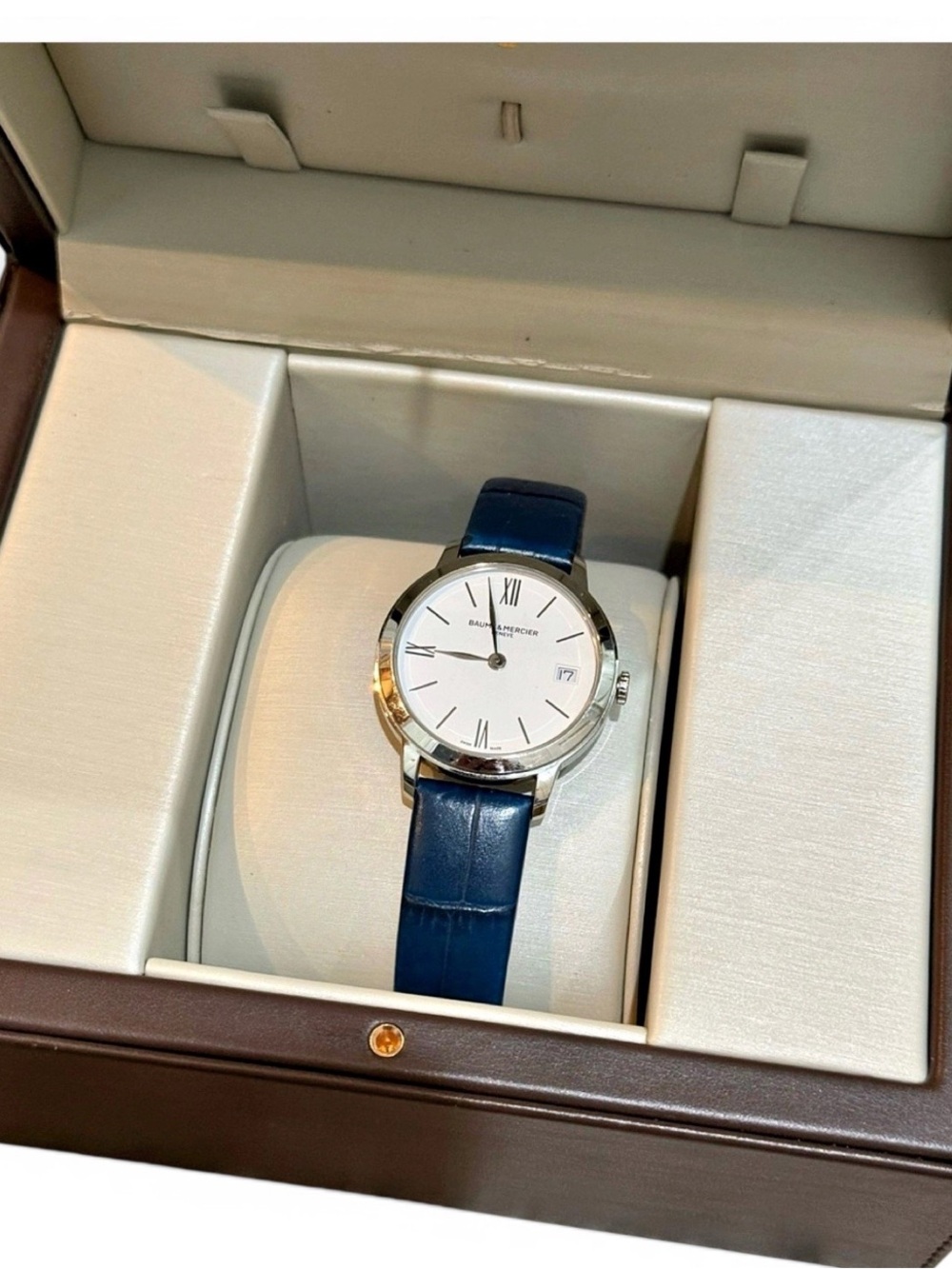 Baume & Mercier navy blue leather watch